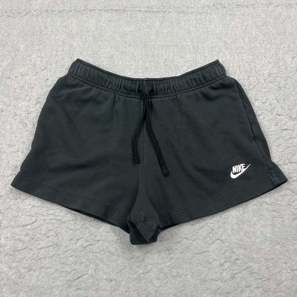 Nike Sweat Shorts Womens Medium Black Club Fleece Mid Rise 3" Swoosh Logo DQ5802 - Picture 1 of 13
